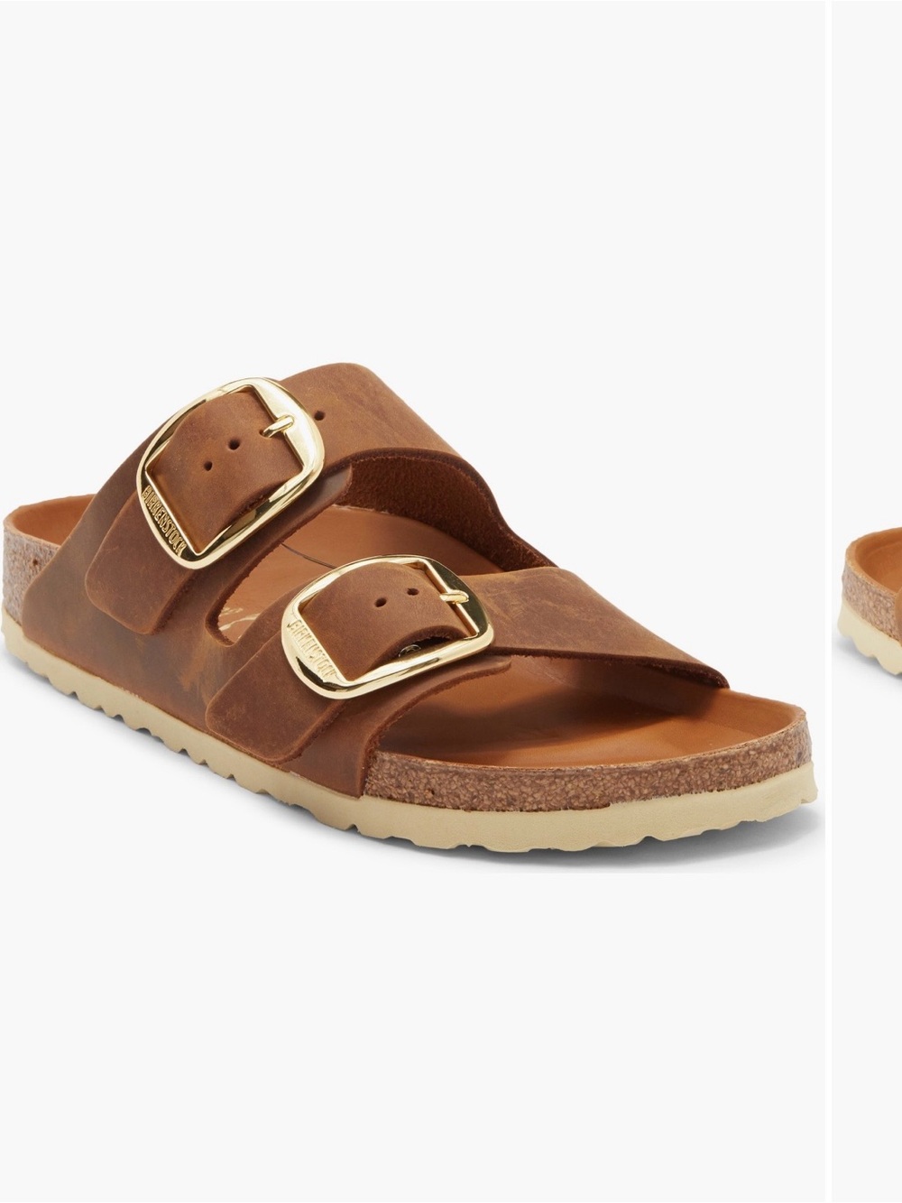 Birkenstock Women's Tan Brown Double Buckle Leather Slide Sandals - Picture 4 of 5